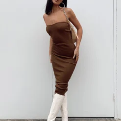 Princess Polly Paige Strapless Midi Dress Brown