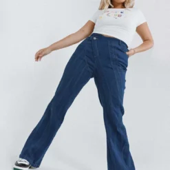 Princess Polly Odette Flare Denim Jeans Blue