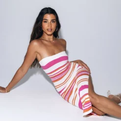 Princess Polly Laredo Stripe Midi Dress Pink