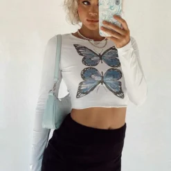 Princess Polly Butterfly Long Sleeve Top White