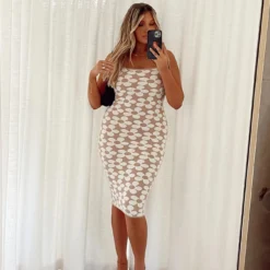 Princess Polly Angelina Midi Dress Beige / White