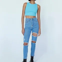 Princess Polly Lilla Distressed Straight Leg Denim Jeans
