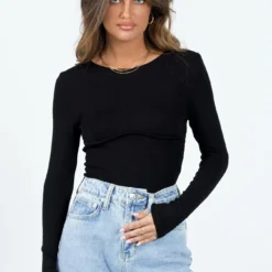 Princess Polly Swenson Long Sleeve Bodysuit Black