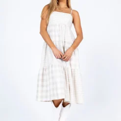 Princess Polly Nicola Midi Dress Beige / White