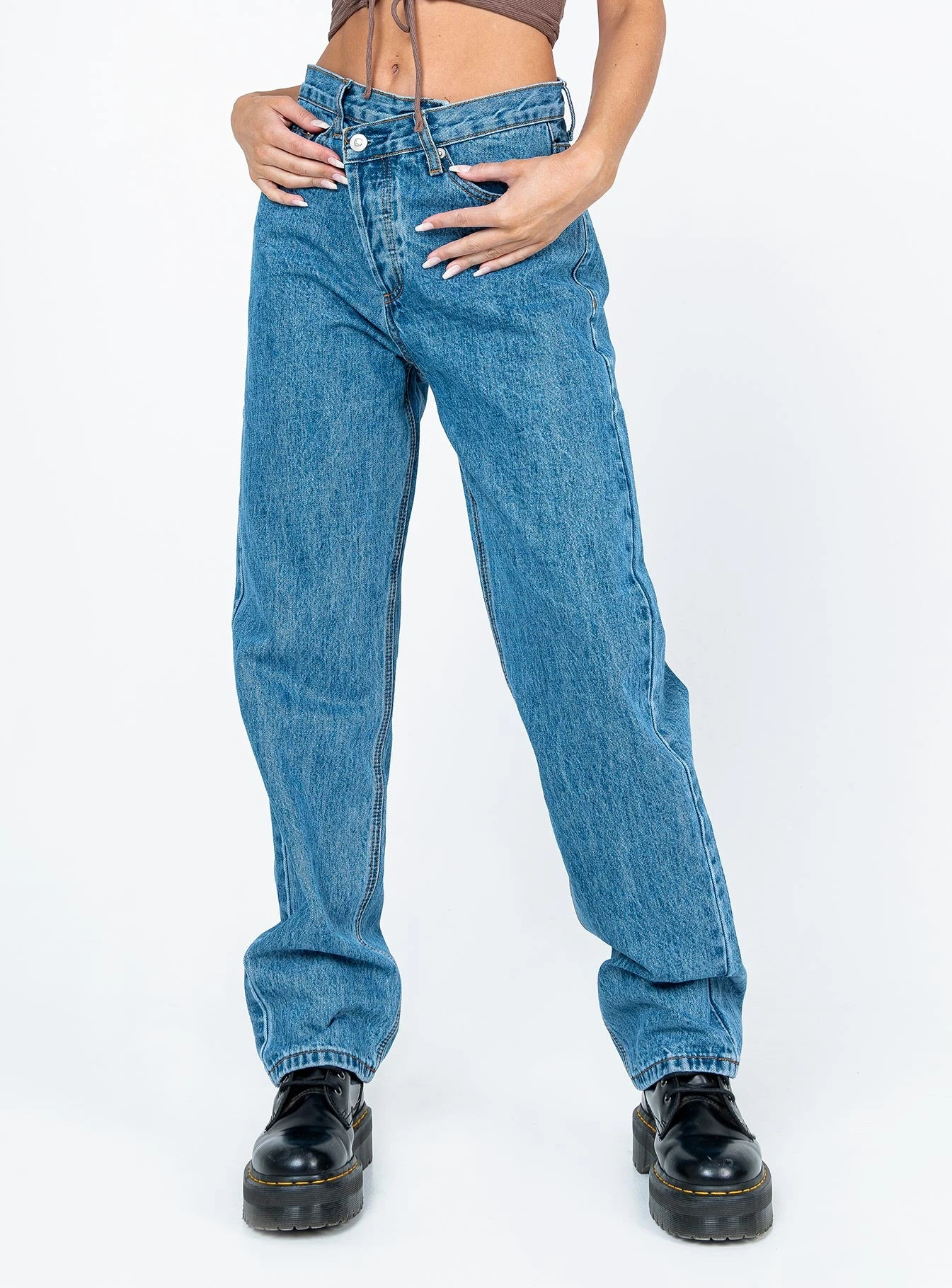 Princess Polly Holly Asymmetric Straight Leg Jean Mid Wash Denim 6 Princess Polly Holly Asymmetric Straight Leg Jean Mid Wash Denim - Image 4