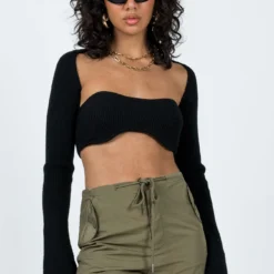 Princess Polly Decre Cropped Sweater Black