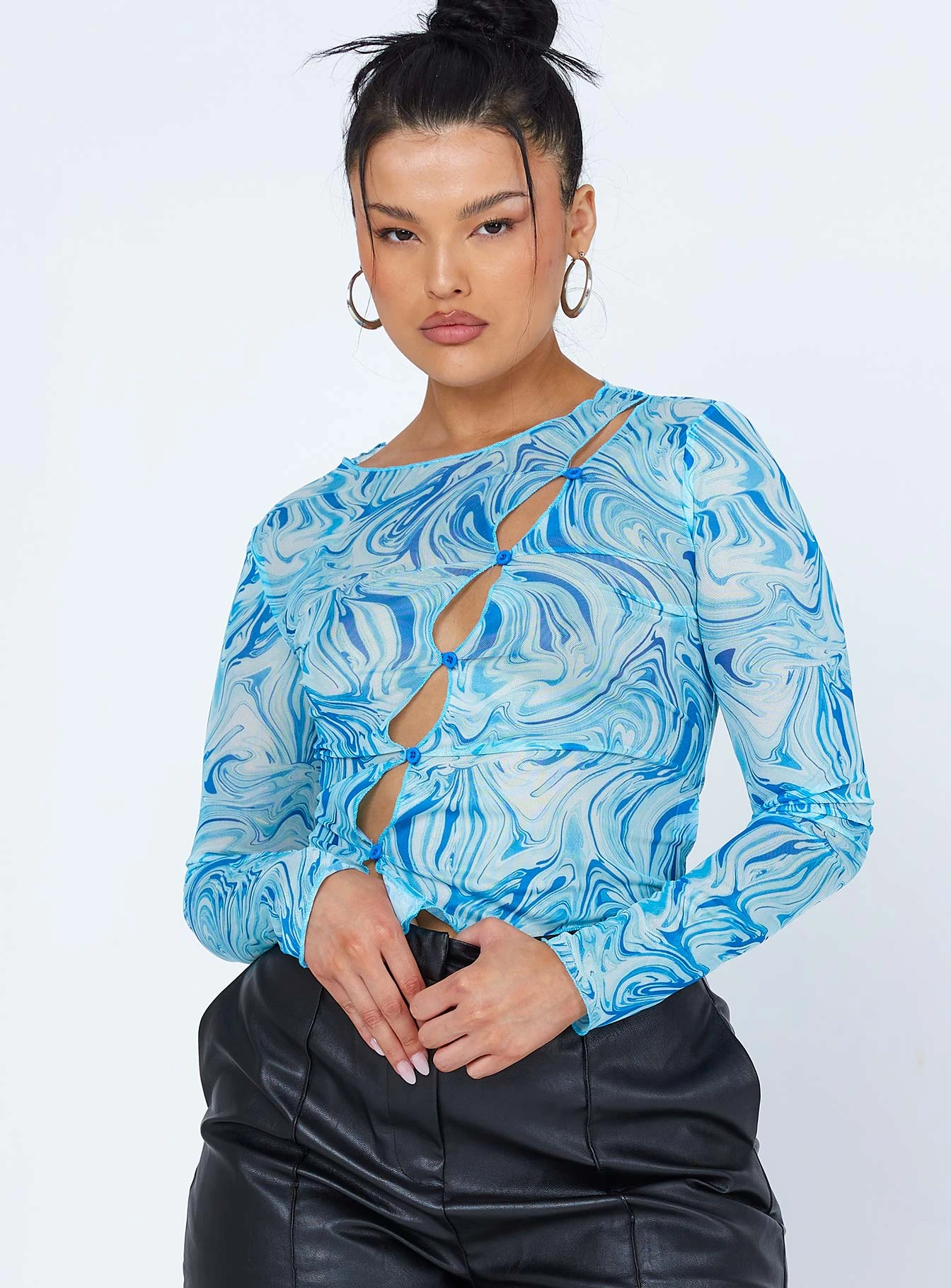 Princess Polly Cardin Long Sleeve Top Blue 4 Princess Polly Cardin Long Sleeve Top Blue - Image 2