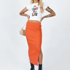 Princess Polly Marilyn Knit Midi Skirt Orange