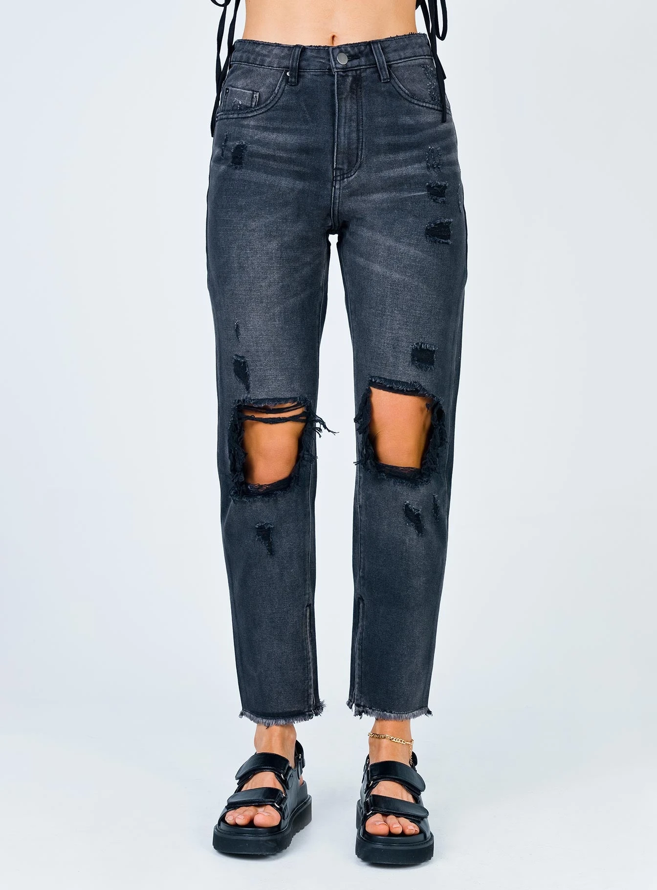 Princess Polly Erissa Knee Rip Jeans Washed Black Denim 4 Princess Polly Erissa Knee Rip Jeans Washed Black Denim - Image 2