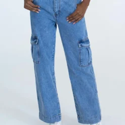 Princess Polly Mitch Cargo Mid Wash Denim Jeans