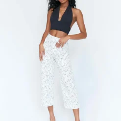 Princess Polly Nelly Wide Leg Face Print Pants White