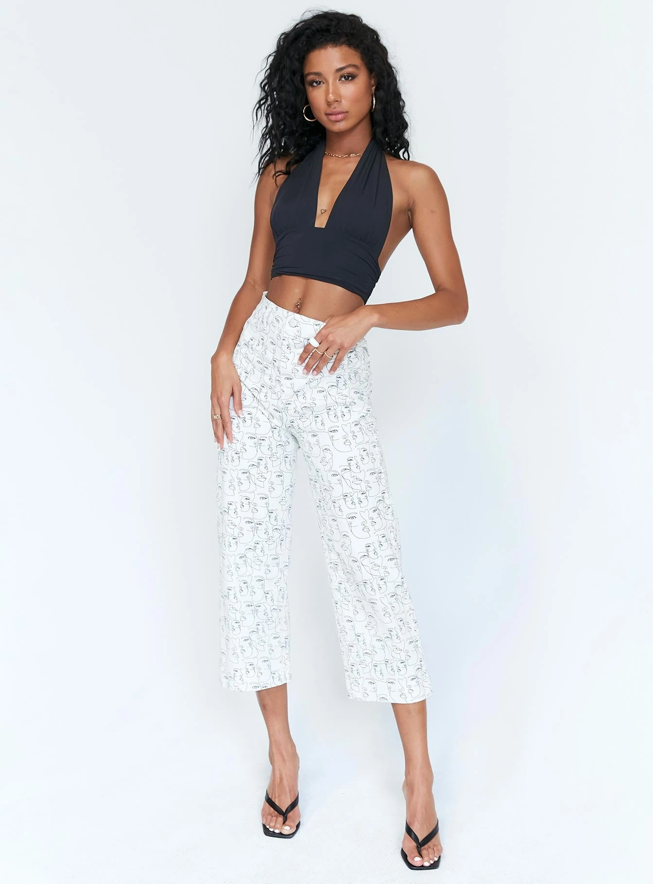 Princess Polly Nelly Wide Leg Face Print Pants White 3 Princess Polly Nelly Wide Leg Face Print Pants White