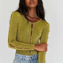 Princess Polly Gianna Long Sleeve Bodysuit Green