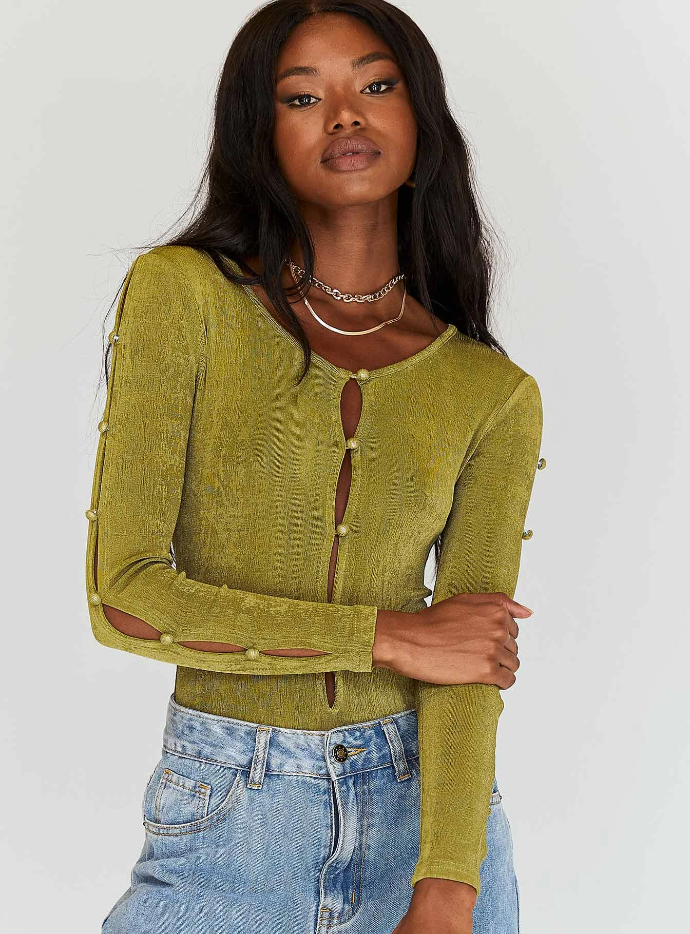 Princess Polly Gianna Long Sleeve Bodysuit Green 3 Princess Polly Gianna Long Sleeve Bodysuit Green