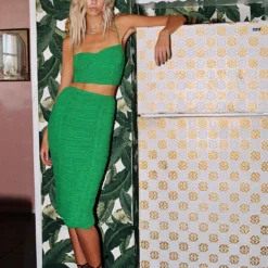 Princess Polly Mae Ruched Midi Skirt Green