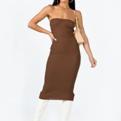Princess Polly Paige Strapless Midi Dress Brown -Cheap Clothifyx Store 2 modelinfo christy us2 be0f32b2 c121 4029 aa4a d7e694f44388