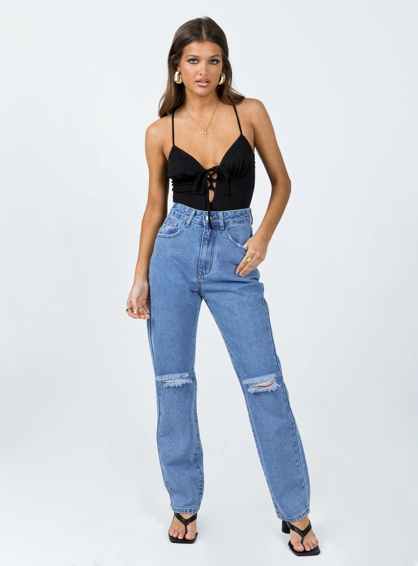 Princess Polly I'm Fine Mom Jeans Mid Wash Denim 4 Princess Polly I'm Fine Mom Jeans Mid Wash Denim - Image 2