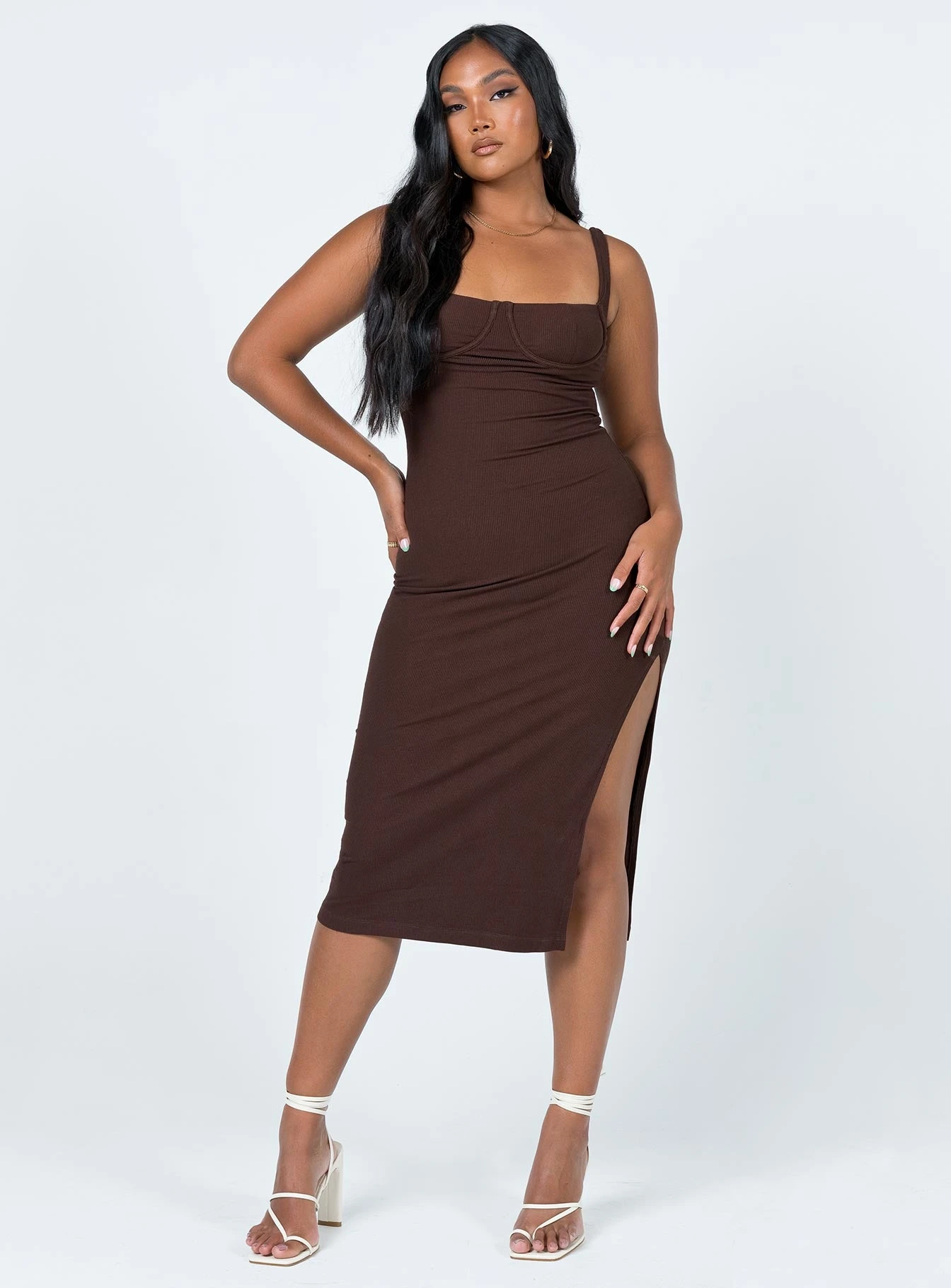 Princess Polly Esme Midi Dress Chocolate 6 Princess Polly Esme Midi Dress Chocolate - Image 4