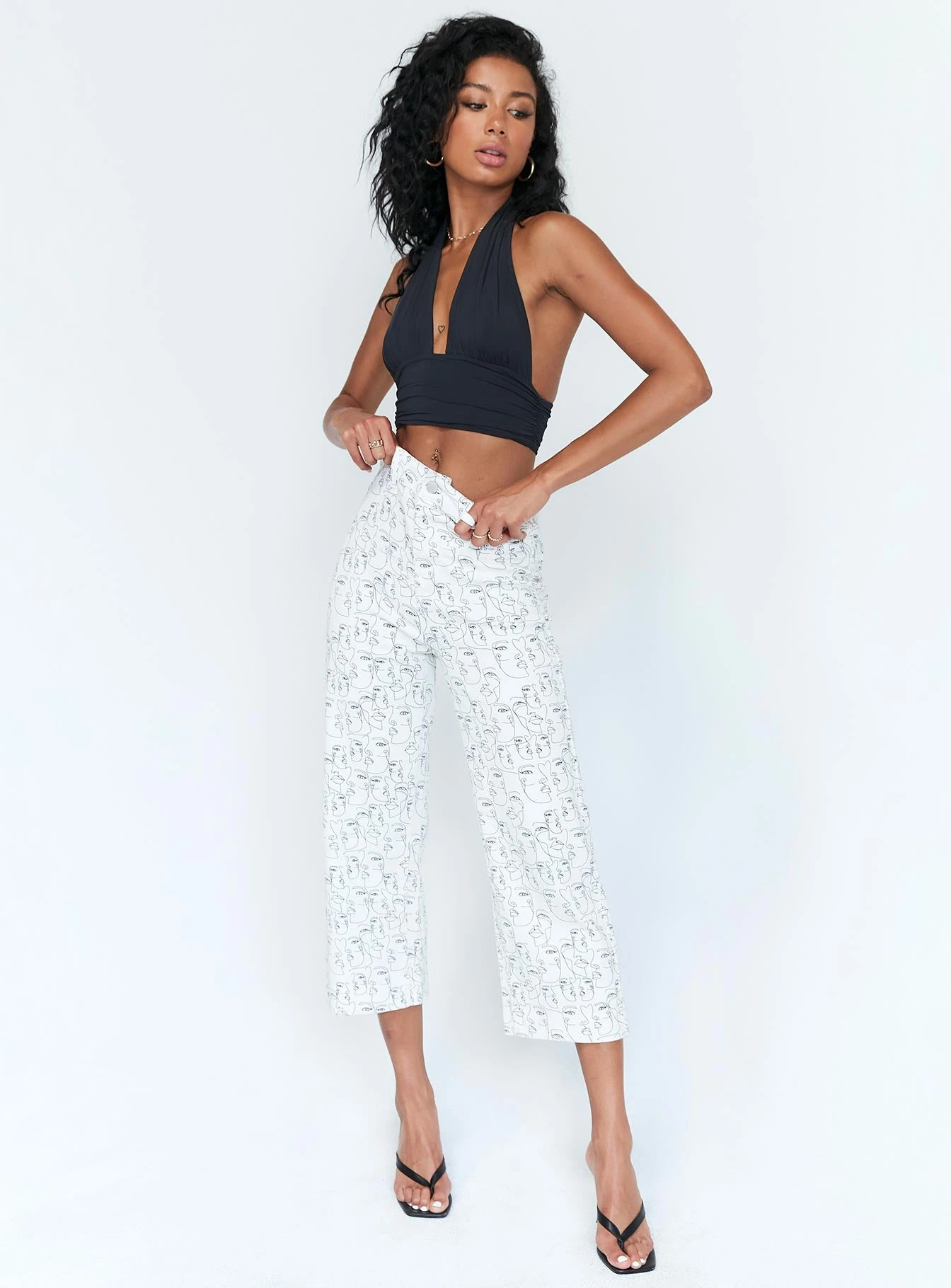 Princess Polly Nelly Wide Leg Face Print Pants White 5 Princess Polly Nelly Wide Leg Face Print Pants White - Image 3