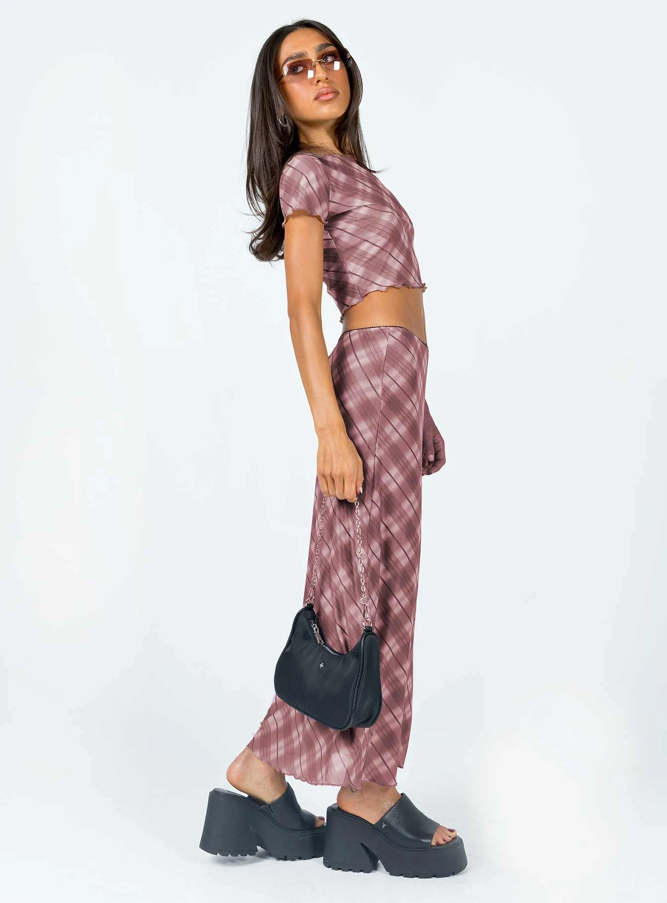 Motel Lassie Midi Skirt Pink Blurred Check 6 Motel Lassie Midi Skirt Pink Blurred Check - Image 4