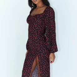 Princess Polly Ezra Long Sleeve Midi Dress Black / Red 8 Princess Polly Ezra Long Sleeve Midi Dress Black / Red -Cheap Clothifyx Store 3 modelinfo jasmin us2 3