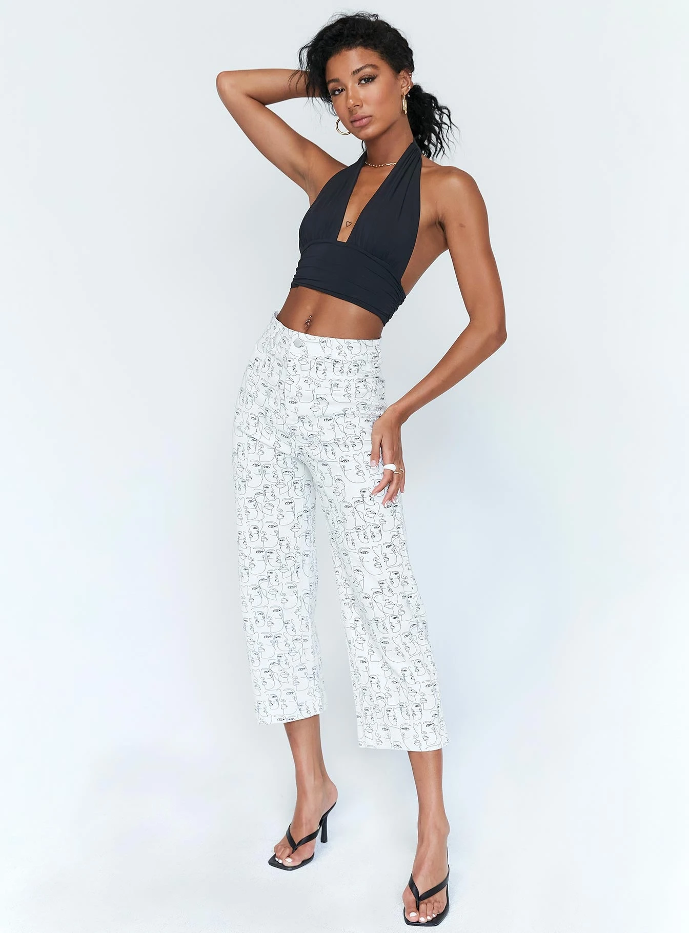 Princess Polly Nelly Wide Leg Face Print Pants White 6 Princess Polly Nelly Wide Leg Face Print Pants White - Image 4
