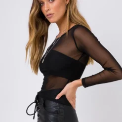 Princess Polly Gemma Long Sleeved Mesh Top Black -Cheap Clothifyx Store 3 115 160