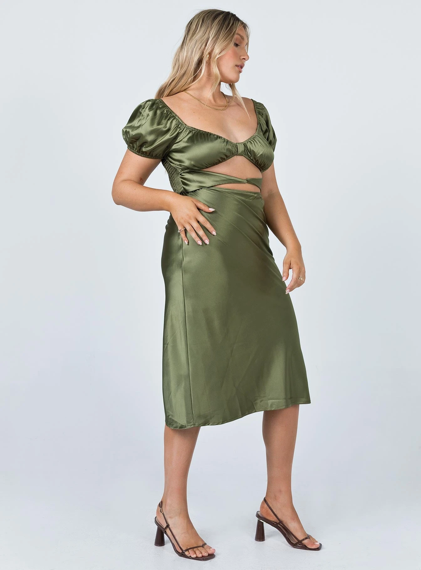 Princess Polly Nakita Midi Dress Khaki 6 Princess Polly Nakita Midi Dress Khaki - Image 4