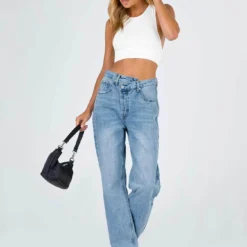 Princess Polly Holly Asymmetric Straight Leg Jean Light Wash Denim -Cheap Clothifyx Store 3 66604fb4 8cdc 4b06 a55d 2e9677a577e4