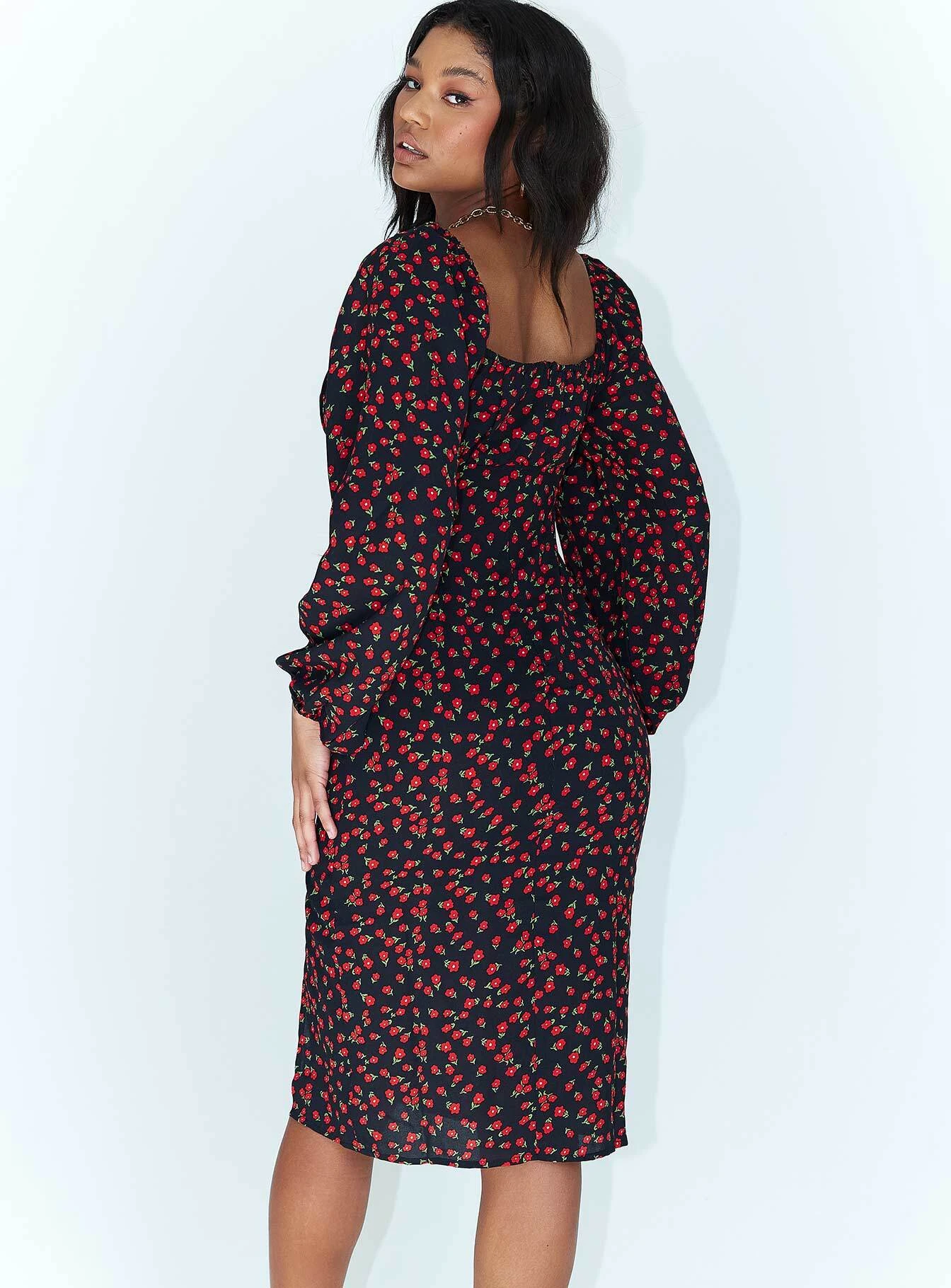 Princess Polly Ezra Long Sleeve Midi Dress Black / Red 6 Princess Polly Ezra Long Sleeve Midi Dress Black / Red - Image 4