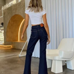 Princess Polly Johnny Flare Dark Wash Jeans Denim -Cheap Clothifyx Store 5 modelinfo kiana us2 53776492 ea4b 4bf6 9c06 c0171ca1e6ca