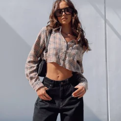 Princess Polly Nora Cropped Shirt Beige